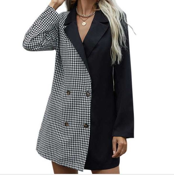 

women's suits & blazers 2021 autumn european and american small suit blazer double-breasted plaid, White;black