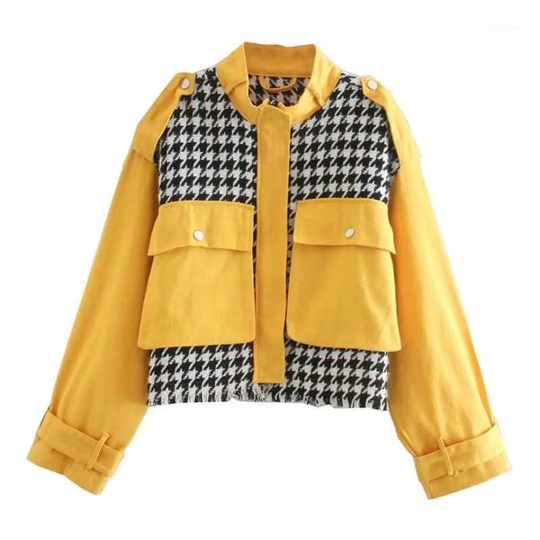 

women's jackets [ewq] korea chic casual trend women o neck single-breasted tweed coats stitching fashion loose long-sleeved jacket autu, Black;brown