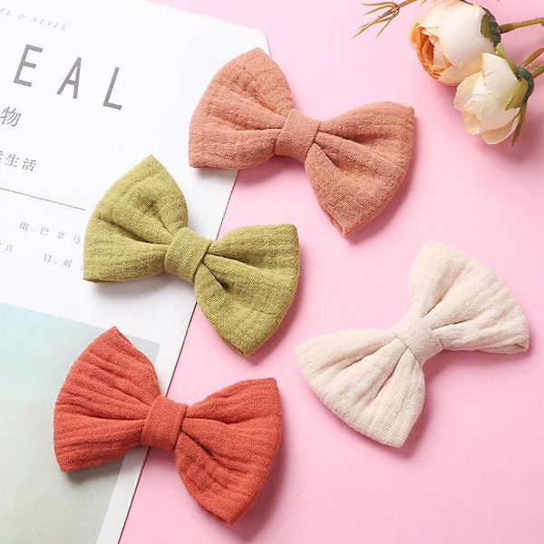 

baby bows hair clips muslin girls hairpins candy color for kids cotton linen barrette infant princess side pin beach accessories, Slivery;white