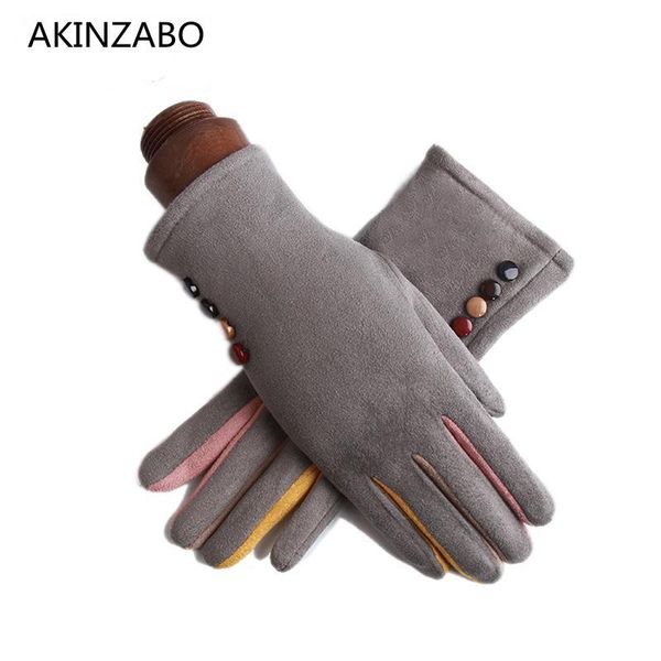 

five fingers gloves fashion multifunctional button winter women elegant ladies thicken warm riding bicycle bike outdoor touch screen, Blue;gray
