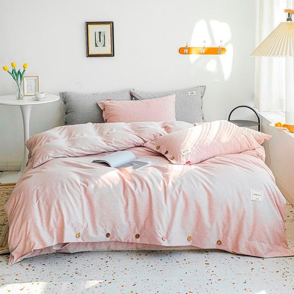 

bedding sets home duvet cover set with buttons closure twin  king size 100% cotton 4pcs solid luxurious soft bed sheet