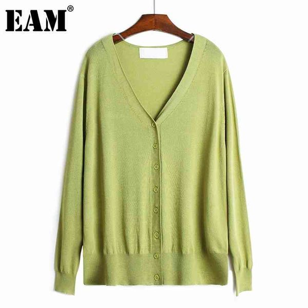 

[eam] black big size knitting cardigan sweater loose fit v-neck long sleeve women fashion spring autumn 1dd8248 210512, White