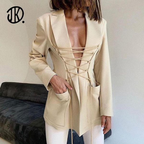 

women's suits & blazers spring autumn stylish bandage suit ladies solid color long-sleeved office coat casual fashion tie small blazer, White;black
