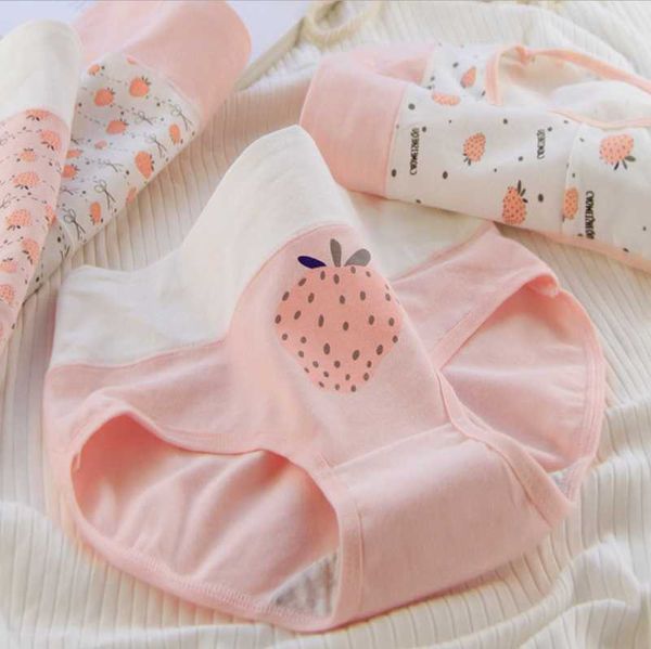

women's panties briefs fresh pink and white strawberry combed cotton well underwear mid-high fanny pant fashion girl wholesales 691, Black;pink