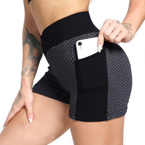 

women's shorts high waist women textured scrunch buleggins push up athletic pockets workout leggings female gym running, White;black