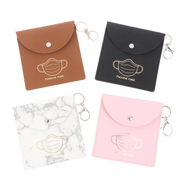

storage bags portable mask bag pu leather dustproof clip reusable masks container with keychain face holder