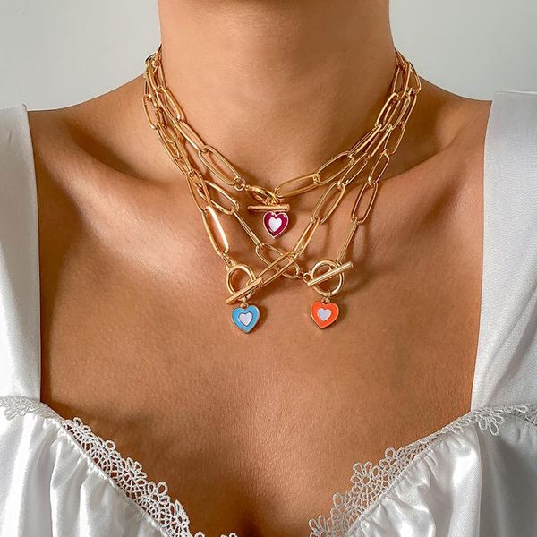 

chains trendy cool dripping love heart-shaped clavicle chain women's gold silver color alloy metal necklace jewelry accessories gifts