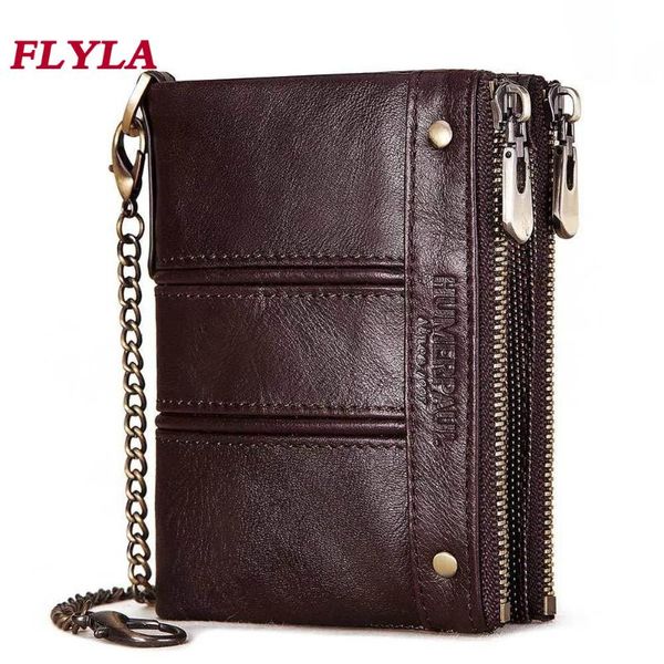 

wallets rfid antimagnetic wallet for men genuine leather multi-function double zipper men's coin purse, Red;black