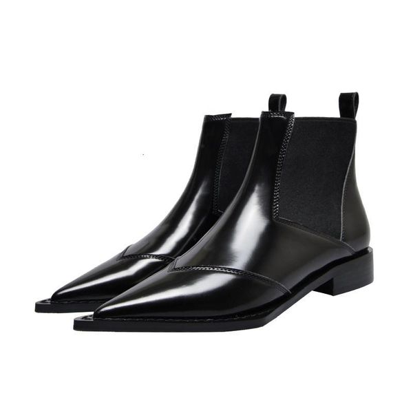 

boots asumer ankle for pointed toe square low heel genuine leather solid colors women xovr, Black