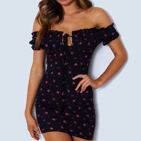 

jumpsuits lady off shoulder floral print summer tie up ruffle mini printed pencil es for women plus size s-3xl femme robe, Black;white