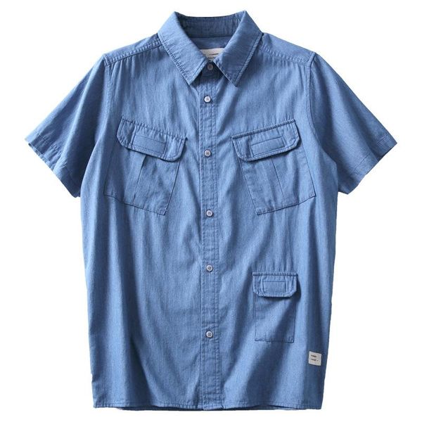 

men's casual shirts japanese trend boys short-sleeve summer cargo loose denim, White;black