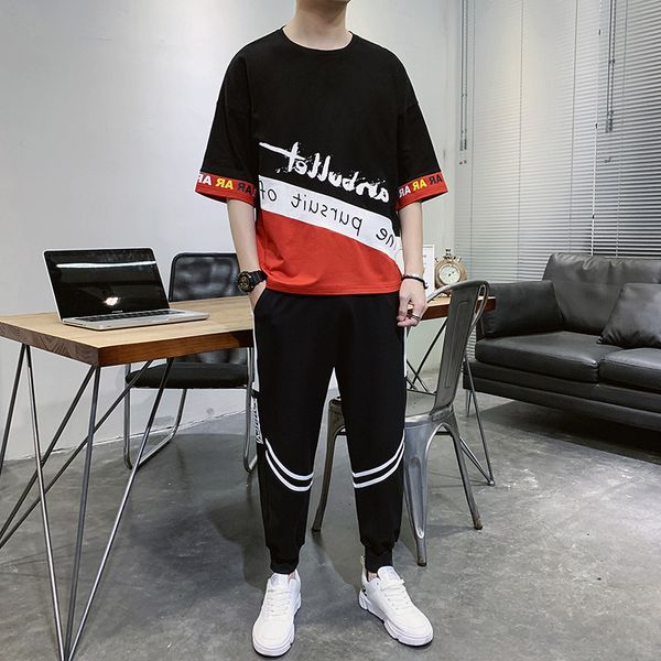 

2021 leisure wear men's handsome sweater fashion suit, Black