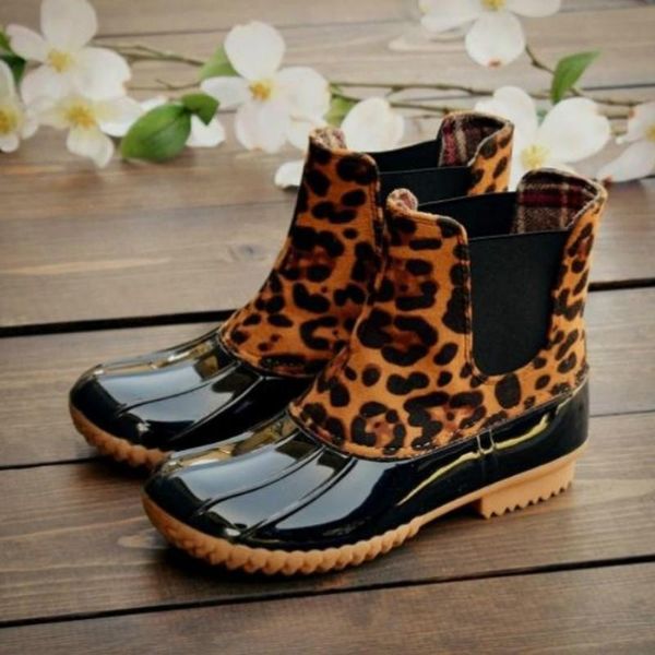 

boots womens shoes rainboots leopard rain boot color ladies flat heel round head short waterproof ankle large size 35-43 sk31, Black