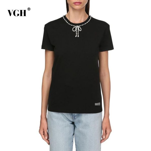 

casual t shirt for women o neck short sleeve patchwork bowknot straight minimalist shirts female summer clothes style 210507, White