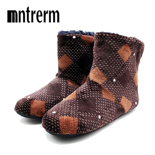

slippers mntrern casual men shoes home lattice soft plush male house warm winter cotton big size, Black
