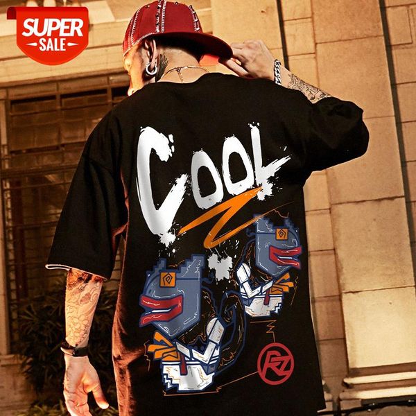 

european and american hiphopt shirt men's short-sleeved tide brand hip-hop letters plus fat large size loose round neck tee summer #t89, White;black