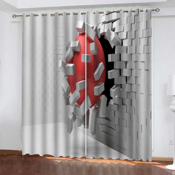 

po grey brick ball curtains 3d window curtain for living room office bedroom decoration & drapes