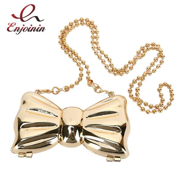 

evening bags fashion handbags women metal clutches bow shape mini party black purse silver gold box chain shoulder bag wedding
