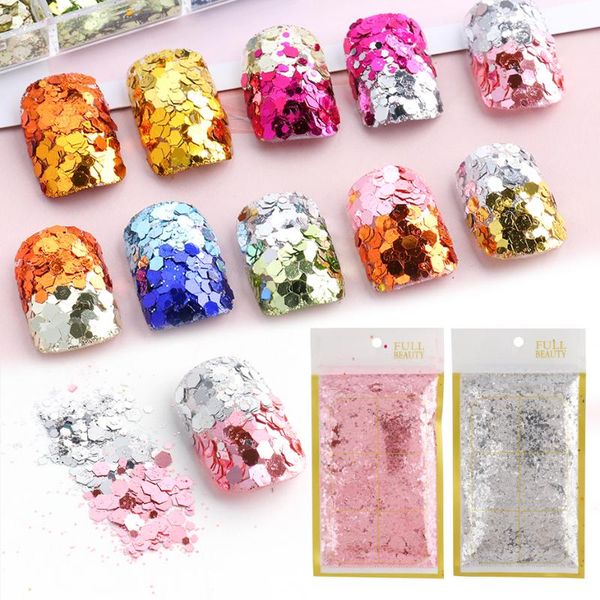 

nail glitter 50g chunky sequins mermaid hexagon manicure tips holographic sparkly 3d flakes stickers nails art decoration be1928, Silver;gold
