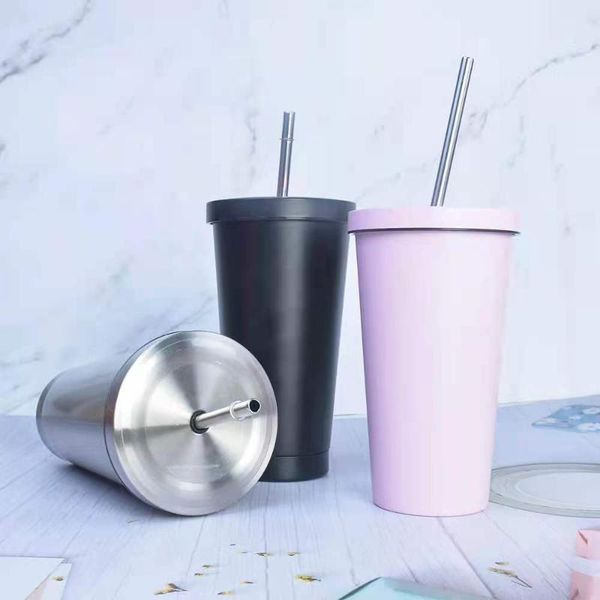 

water bottles 5pcs/ lot 16oz double wall vacuum insulated coffee stainless steel tumbler with straw for gift