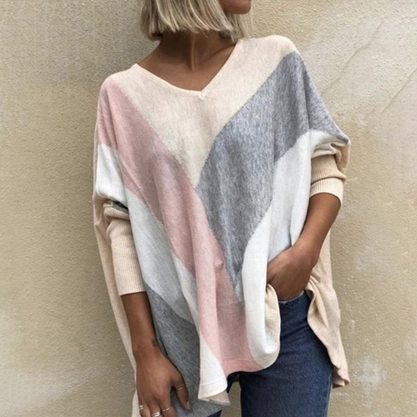 

women's t-shirt v-neck irregular loose patchwork caual bat sleeve women autumn streetwear clothes, White
