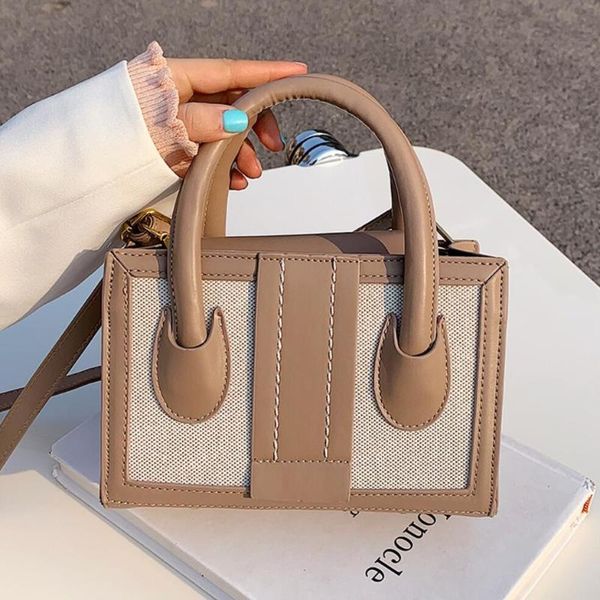 

evening bags contrast color square tote bag 2021 summer high-quality pu leather women's designer handbag travel shoulder messenger