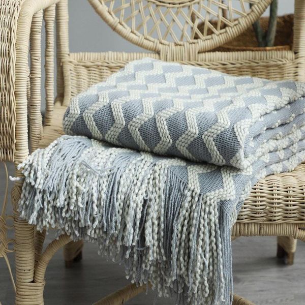 

blankets nordic knitted blanket travel grey khaki sofa throw with tassels air conditioner 130x170cm/130x220cm