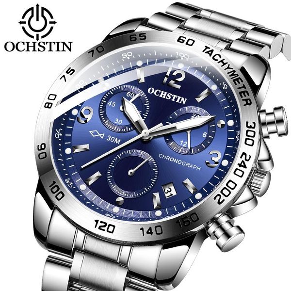 

wristwatches ochstin 2021 brand men watches men's full steel waterproof casual quartz date clock male wrist watch relogio masculino, Slivery;brown