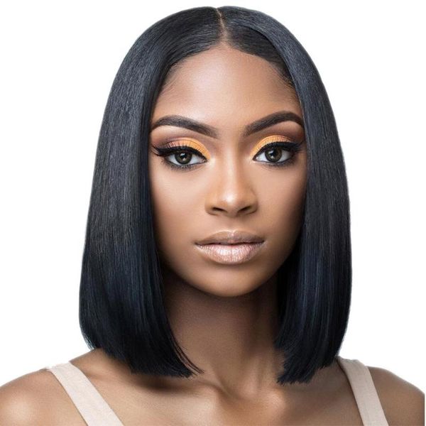 

synthetic wigs ladies short black straight wig lace front for women daily party use heat resistant fiber nature looking