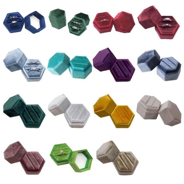 

jewelry pouches, bags hexagon velvet ring box double display holder with detachable lid for wedding ceremony o06 21 drop, Pink;blue