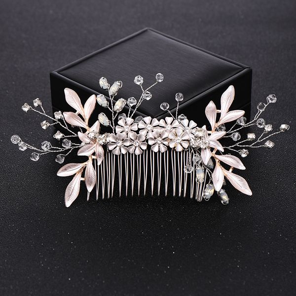 

trendy bride hair comb rhinestone crystal headdress bride flower hair accessories handmade hair jewelry wedding accessoriesdio chan con, Golden;white