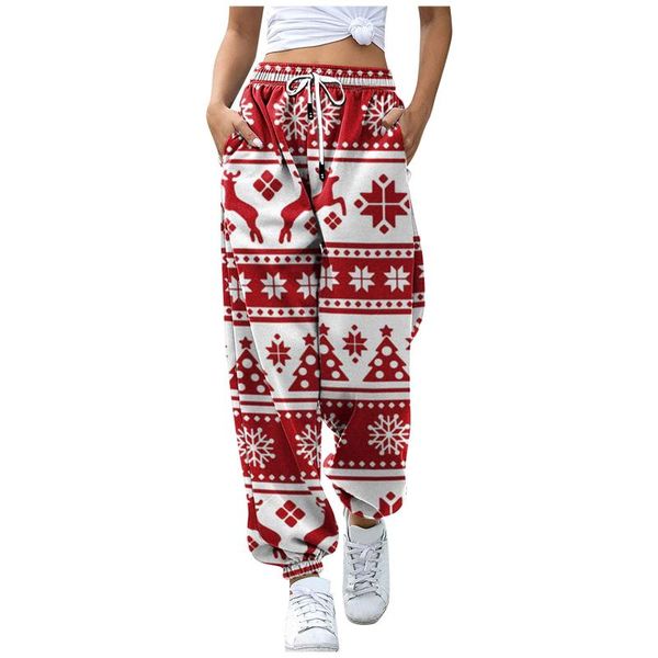 

women's pants & capris 45# women sweat pant harajuku christmas printed trousers jogger 2021 drawstring cargo streetwear casual sweatpan, Black;white