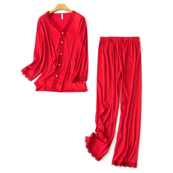 

women pyjamas set ice silk night suits for women pijamas feminina long thin intimates woman lingerie underwear & sleepwears, Black;red