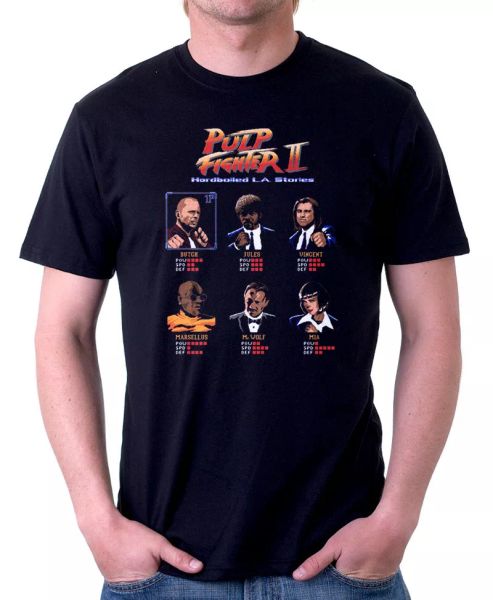 

Pulp Fiction Street Fighter II inspired funny arcade cotton t-shirt FN9831, White;black
