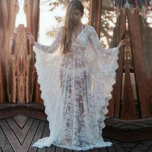

transparent v-back long loose women dresses beach plus size summer beachwear batwing sleeve maxi robe de plage q673, Black;gray