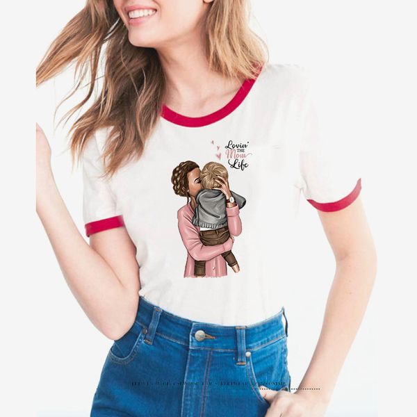 

fashion t-shirts 2021super mama round neck slim fit women's short sleeve, White