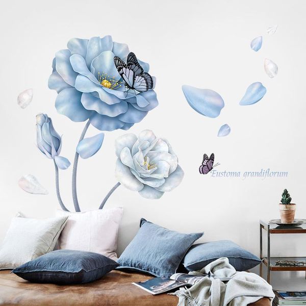 

wall stickers large blue flowers for living room bedroom sofa background butterfly wallpaper 3d sticker decals