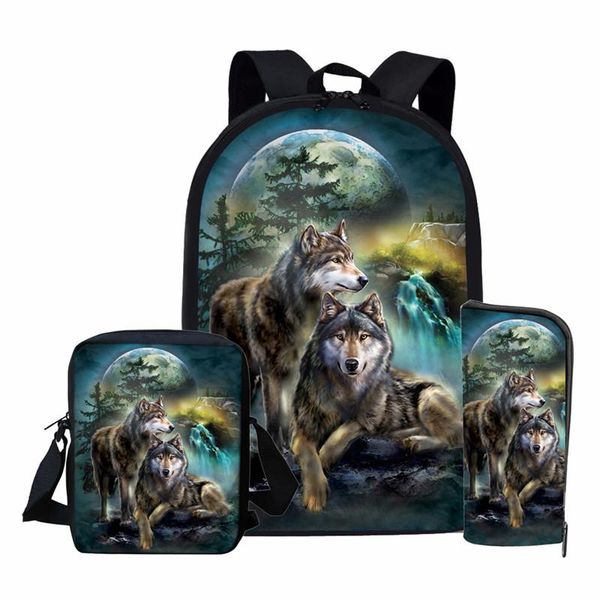 

school bags for teenager girls boys cool wolf printing kids vintage bag primary boy schoolbag set