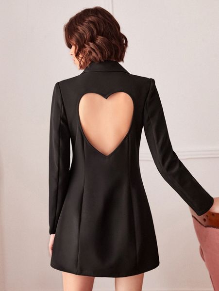 

notched collar heart cut back blazer dress 02qj#, White;black