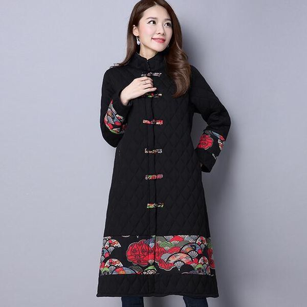 

women's trench coats autumn winter cotton-padded shirt coat for women print long sleeve plus size parkas outwear lady jacket df894, Tan;black