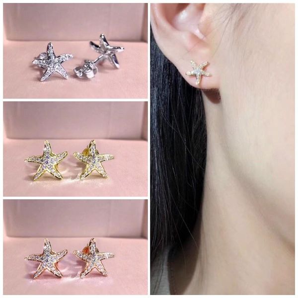 

stud caoshi chic women's earrings with starfish shape daily wearable accessories dazzling zirconia delicate female jewelry, Golden;silver