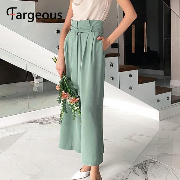 

women's pants & capris fargeous casual high waist belt pleated trousers stylish loose womnan autumn winter ladies sash green wide leg 2, Black;white