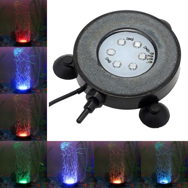 

aquariums lighting rgb aquarium round light spotlights garden pond pool increase oxygen fish tank air stone bubble eu uk us au plug + remote