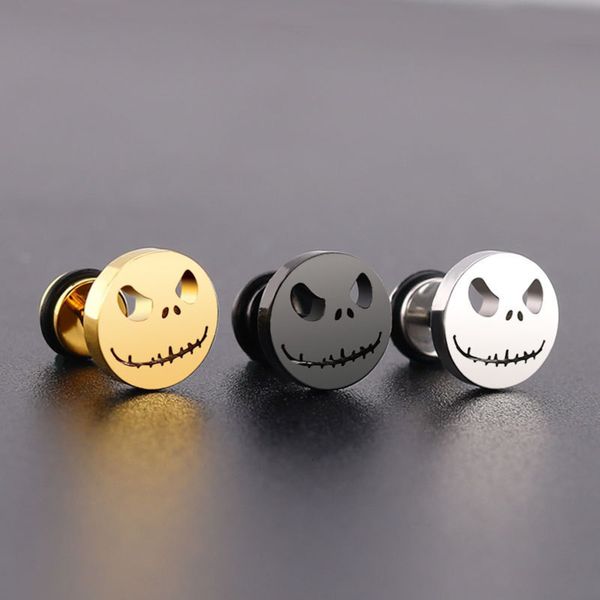 

hip hop stainless steel stud earrings pumpkin head shape for women men fashion punk style ear jewelry gifts 2 pieces, Golden