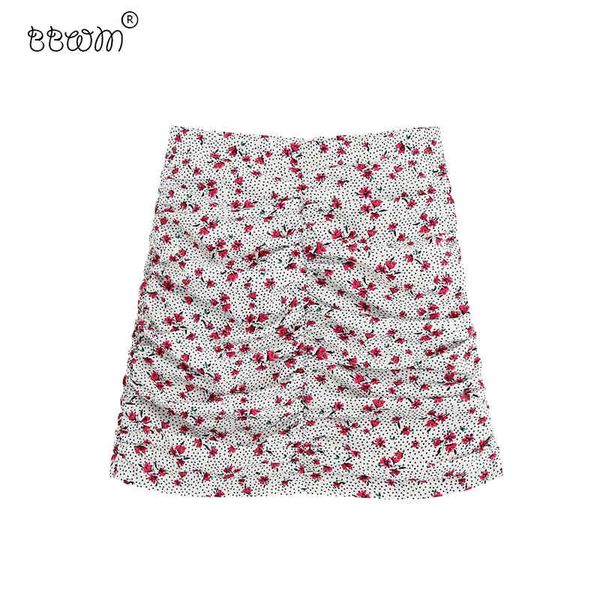 

women vintage chic floral printed draped mini skirt fashion female high waist back zipper skirts faldas mujer 210520, Black