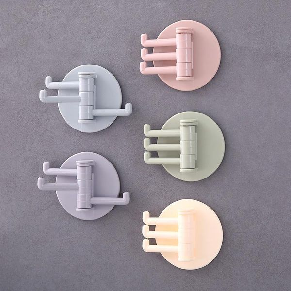 

hooks & rails rotatable traceless 3-branch hook multi-function bathroom towel bath ball wall kitchen spoon rag sponge holder key