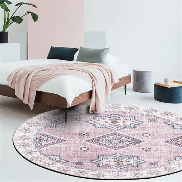 

pink boho carpet rug girl room ethnic geometric printed round floor mat crystal velvet washable bedroom bedside carpet chair mat