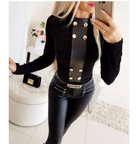 

women's t-shirt women spring autumn o neck pullover long sleeve t shirt office lady slim buttons tee female tunic black, White