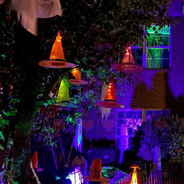 

halloween led hanging ornaments witch lights glowing withch hats suspension tree garden decor kids halloon gifts