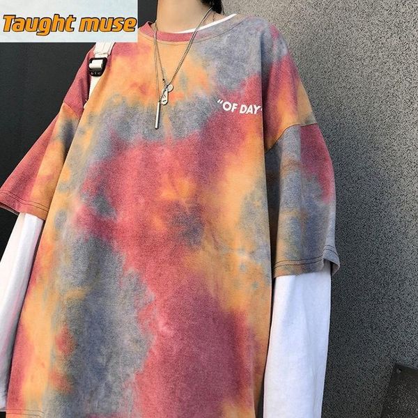 

short sleeve tie-dyed t-shirt for men and women 2021 summer korean style loose half harajuku couple's men's t-shirts, White;black